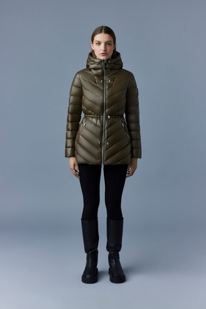 Olive Mackage Arita Light Hooded Chevron Women's Down Jackets | UVGE87015