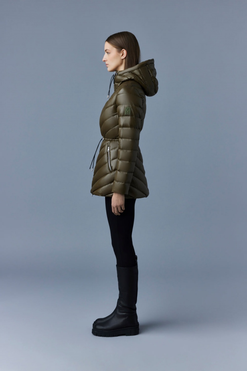 Olive Mackage Arita Light Hooded Chevron Women's Down Jackets | UVGE87015