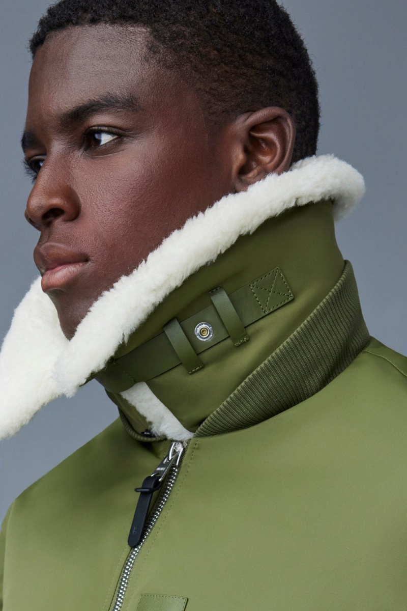 Olive Mackage Francis Down Shearling Collar Men's Bomber Jackets | AQXL89403