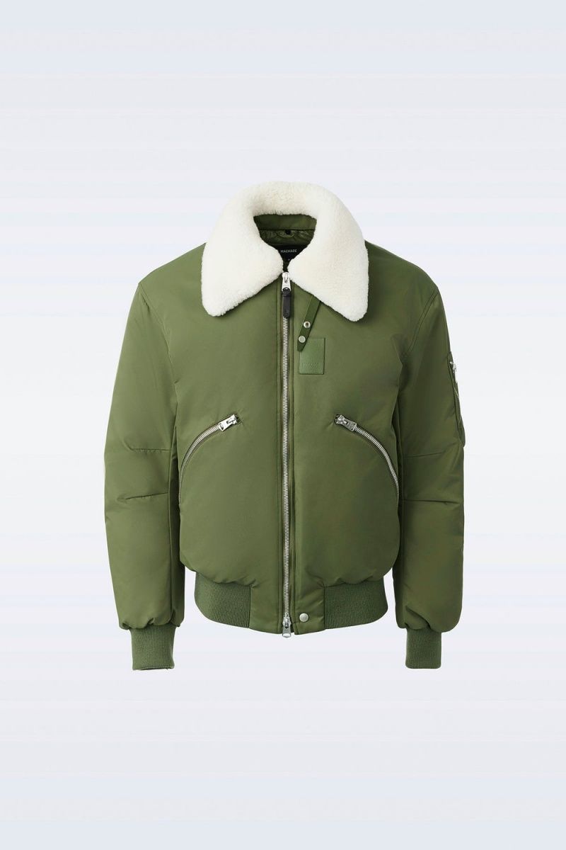 Olive Mackage Francis Down Shearling Collar Men's Bomber Jackets | AQXL89403