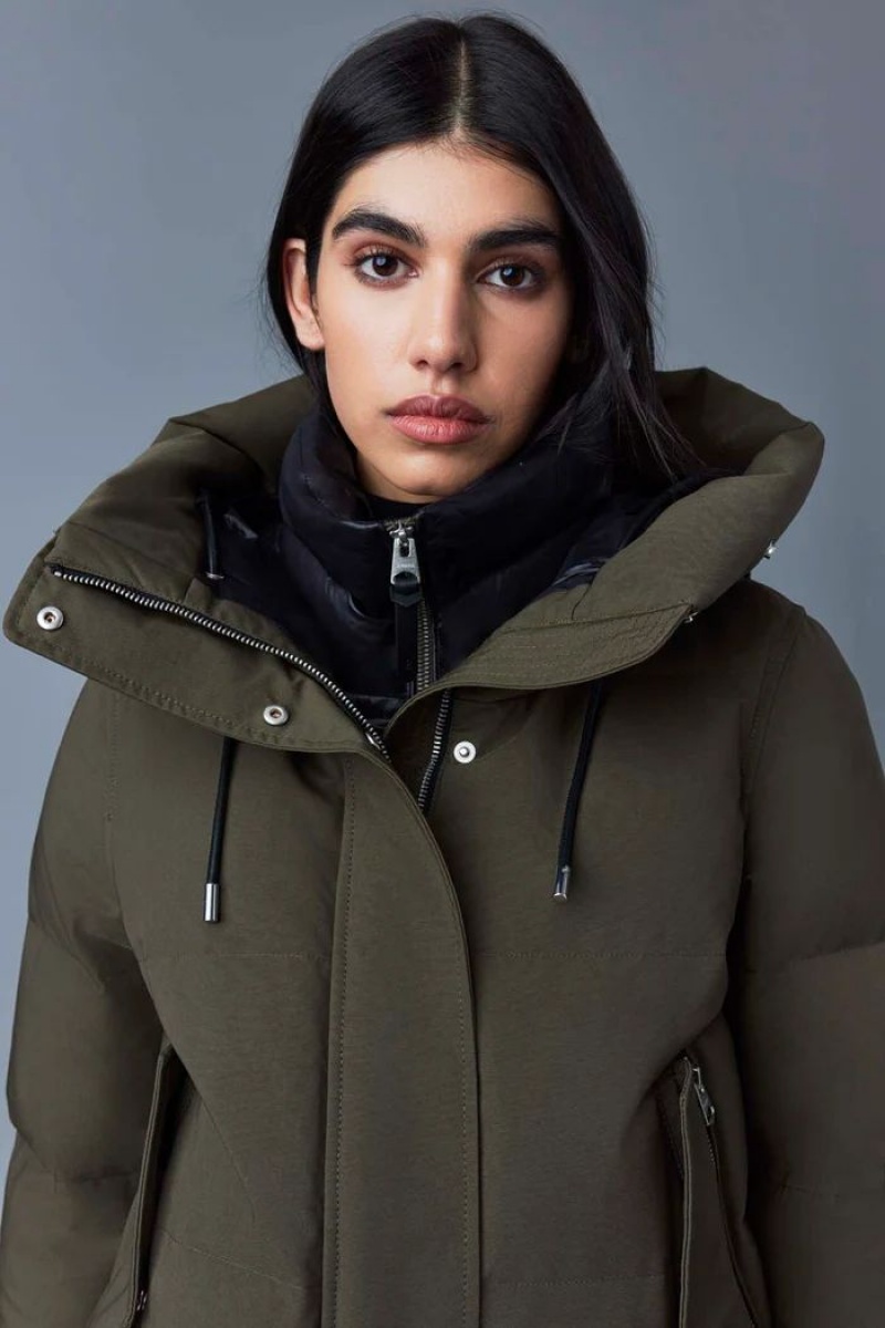 Olive Mackage Nefi-F Removable Fur Trimmed Hood Women's Down Jackets | YXAW39685