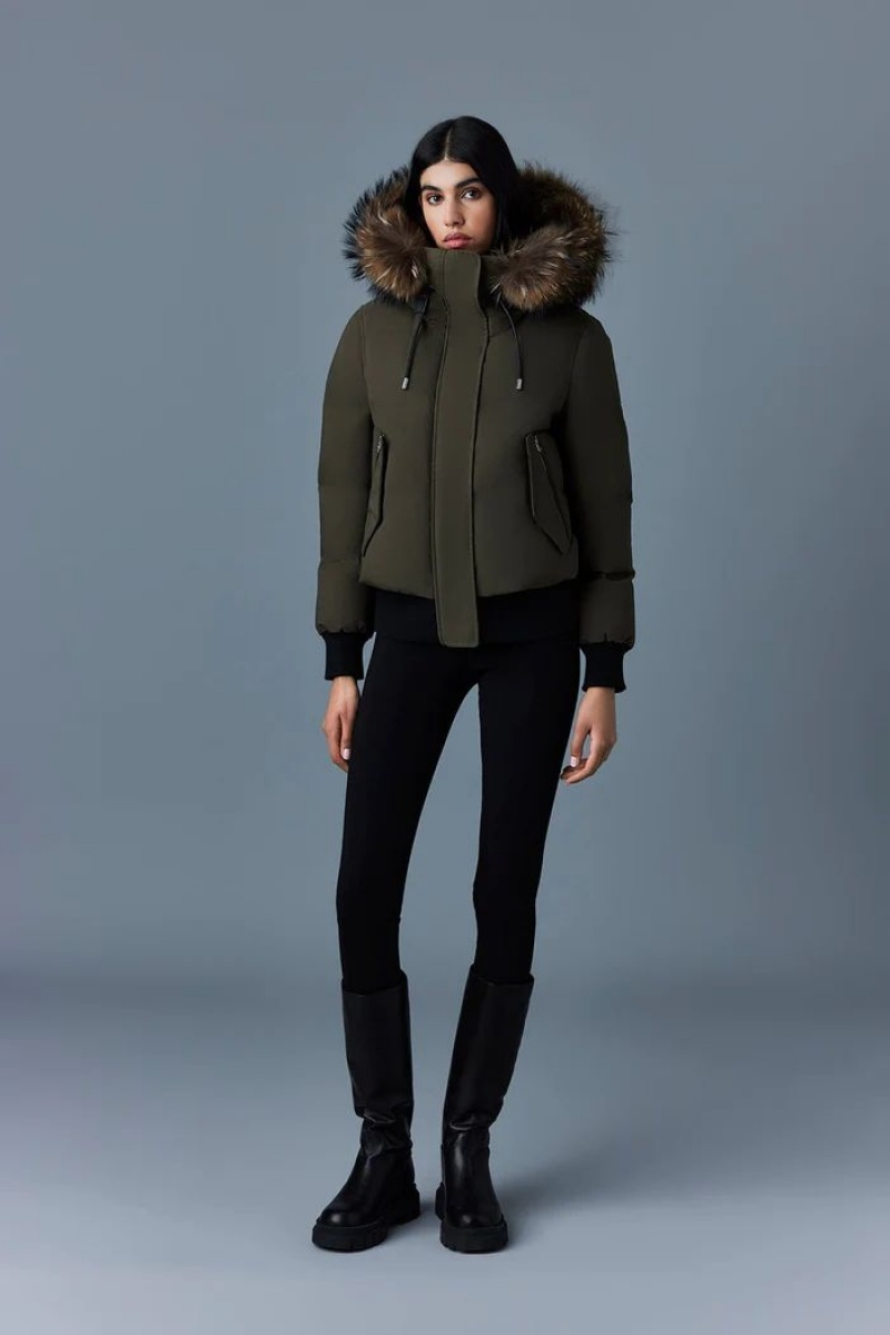 Olive Mackage Nefi-F Removable Fur Trimmed Hood Women's Down Jackets | YXAW39685