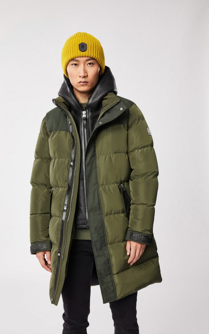 Olive Mackage Reynold Removable Shearling Bib And Hood Men's Down Coats | FBOU40196