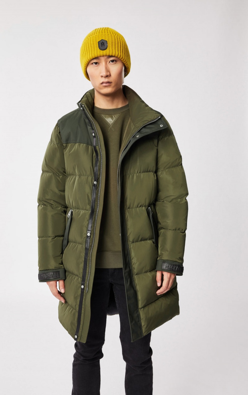 Olive Mackage Reynold Removable Shearling Bib And Hood Men's Down Coats | FBOU40196