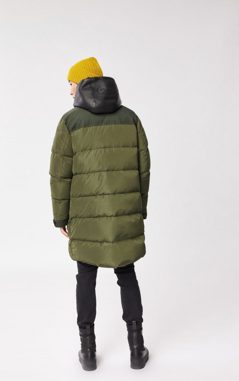 Olive Mackage Reynold Removable Shearling Bib And Hood Men's Down Coats | FBOU40196