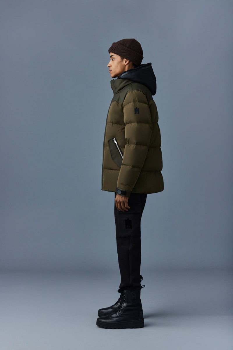 Olive Mackage Riley Classic Removable Shearling Bib Men's Down Jackets | OLPE17645