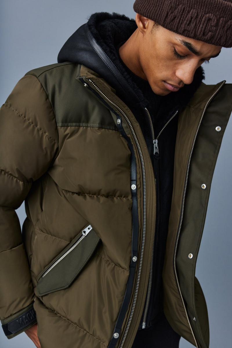 Olive Mackage Riley Classic Removable Shearling Bib Men's Down Jackets | OLPE17645