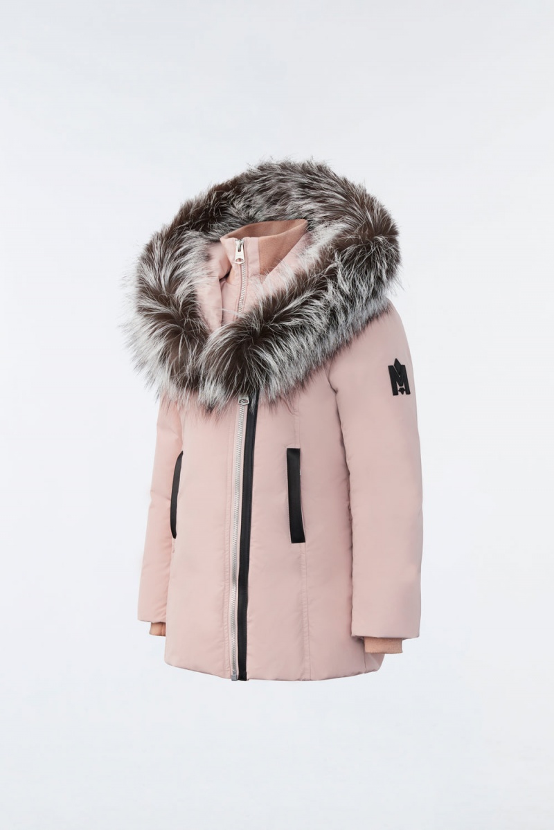 Pink Mackage Leelee Removable Silver Fox Signature Mackage Collar Kids' Down Coats | YXCM41593