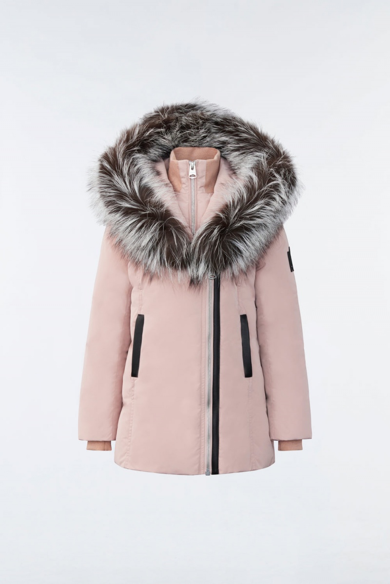 Pink Mackage Leelee Removable Silver Fox Signature Mackage Collar Kids\' Down Coats | YXCM41593