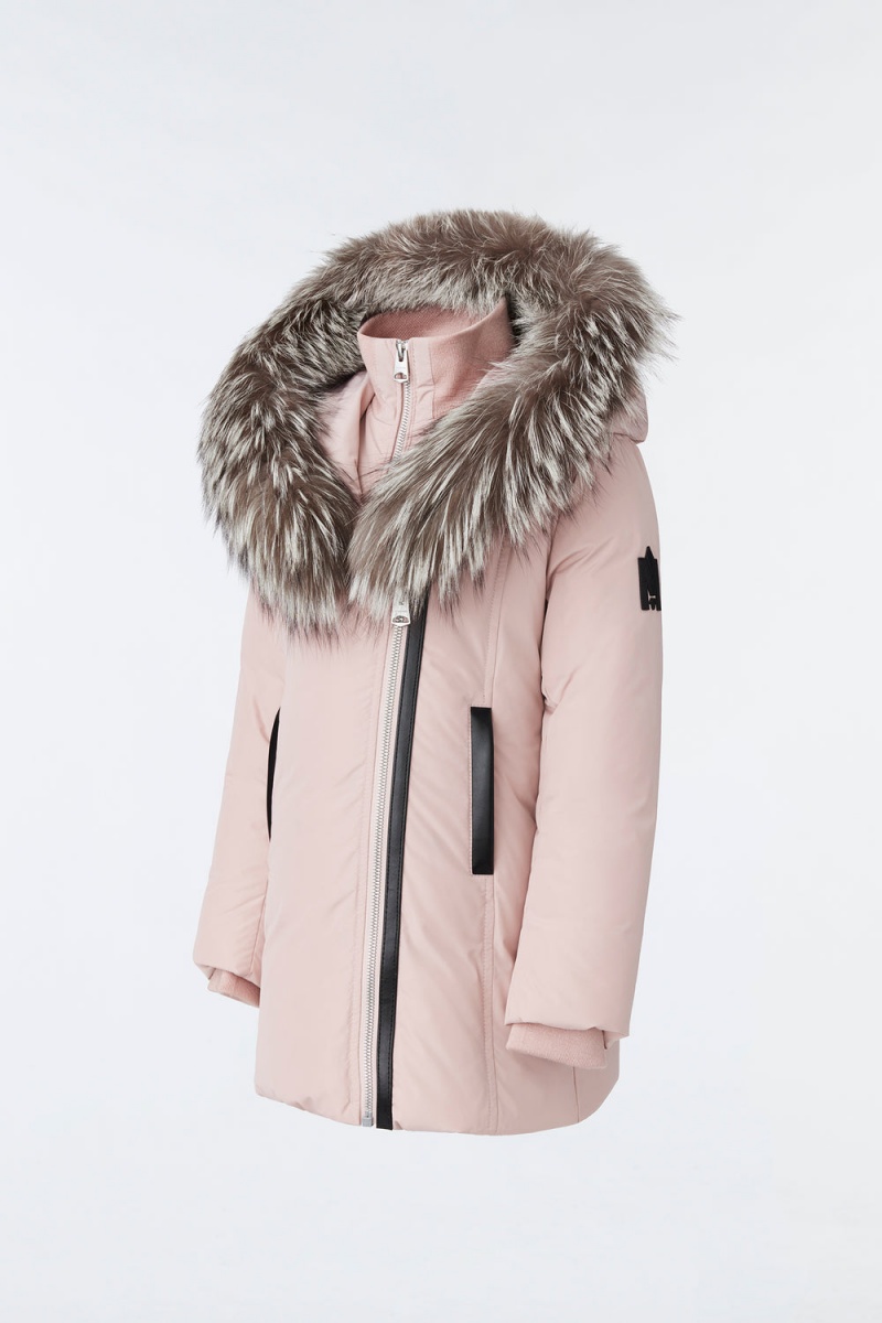 Pink Mackage Leelee Removable Silver Fox Signature Mackage Collar Kids' Down Coats | MCRX94176